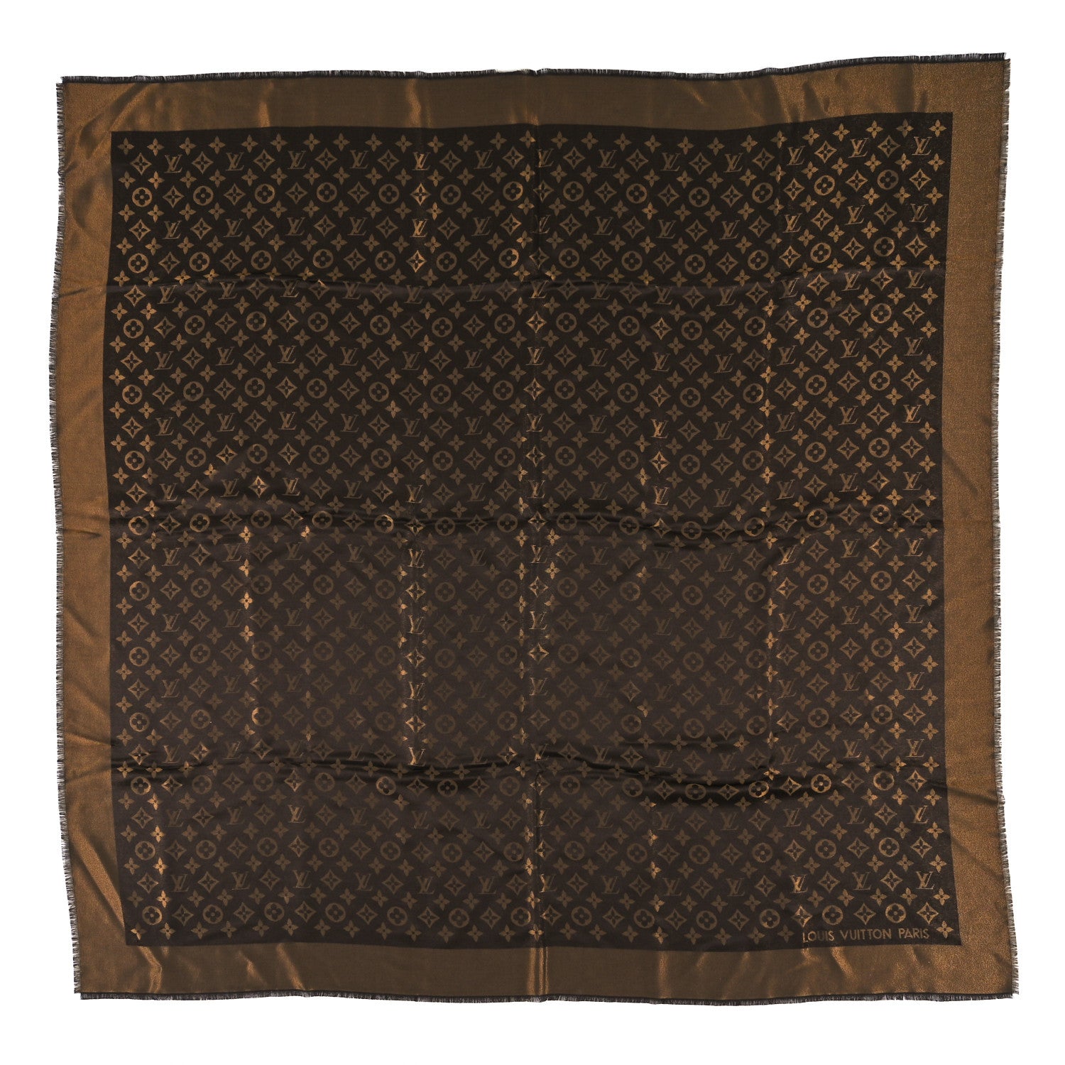 Louis Vuitton Silk Wool So Shine Monogram Shawl Gold 2 of 4