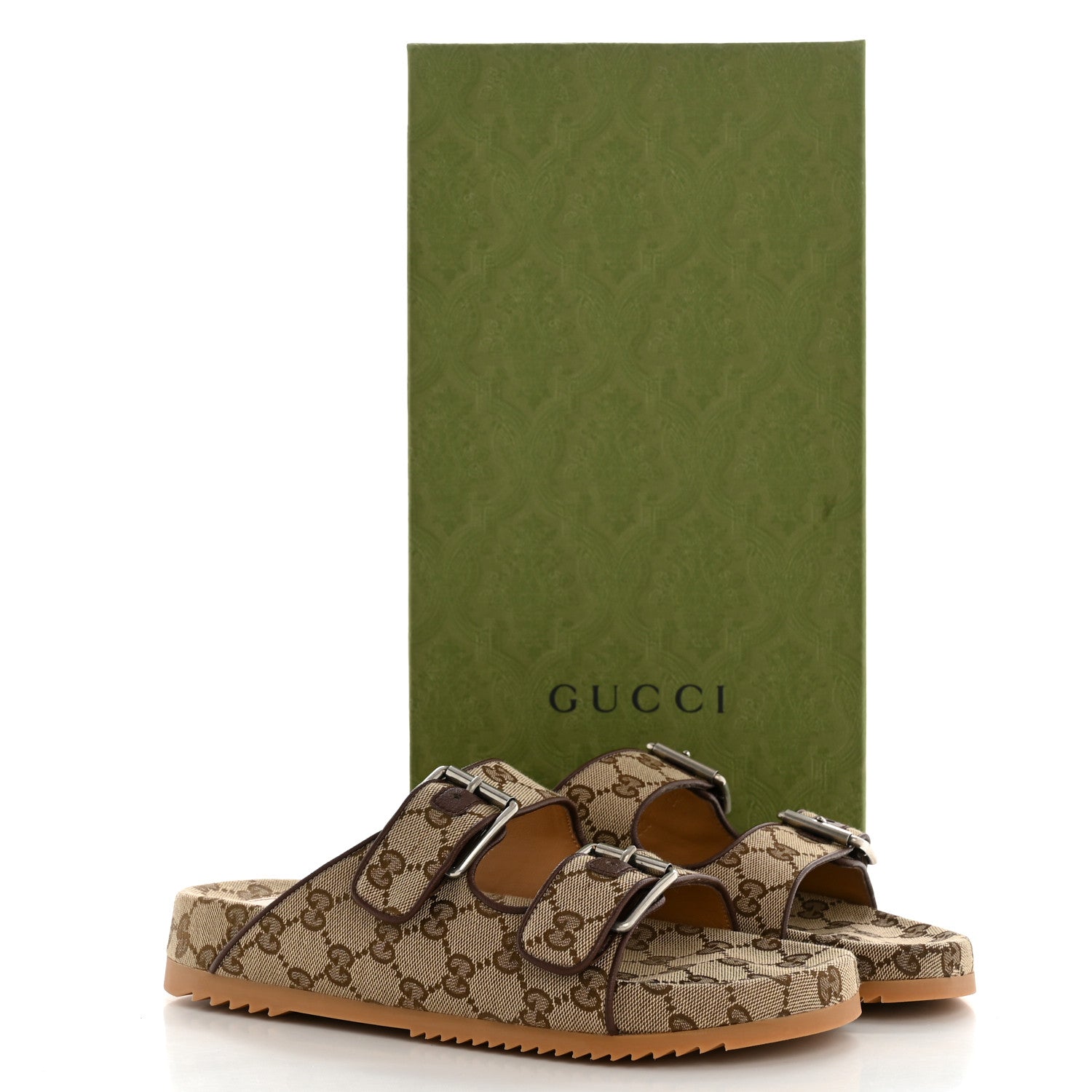 Gucci GG Monogram Lavaredo Eco Fabric Mens Slide Sandals With Straps 7 Beige Ebony Light Brown 10 of 10