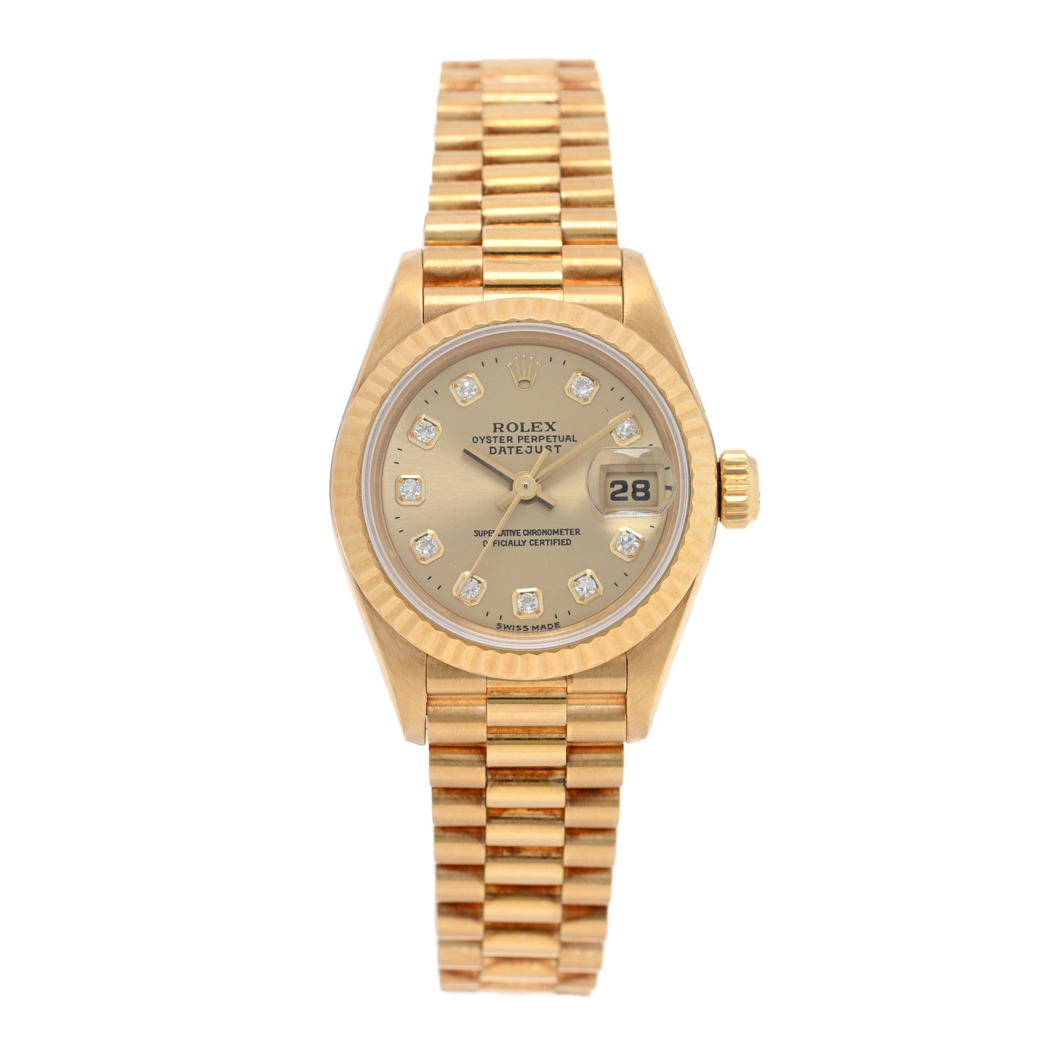 Rolex 18K Yellow Gold Diamond 26mm Datejust President Watch Champagne 69178 1 of 4