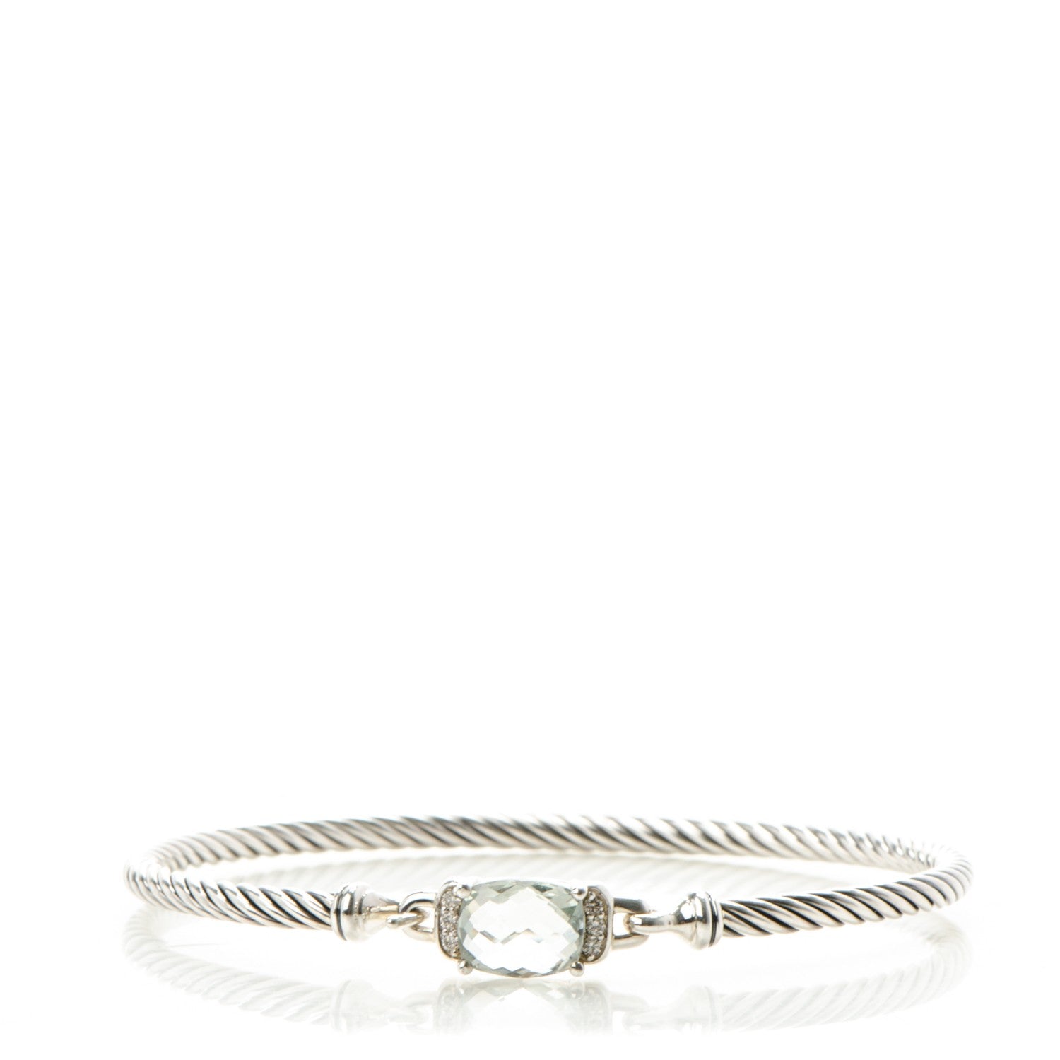 David Yurman Sterling Silver Diamond Prasiolite 3mm Petite Wheaton Bracelet 1 of 5