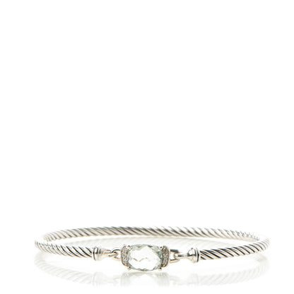 David Yurman Sterling Silver Diamond Prasiolite 3mm Petite Wheaton Bracelet 1 of 5