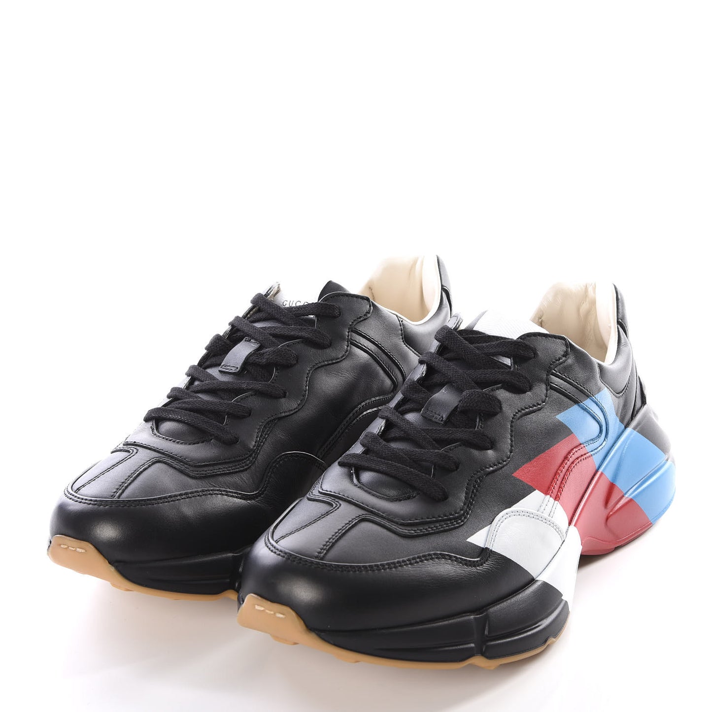Calfskin Web Printed Mens Rhyton Sneakers 8.5 Black