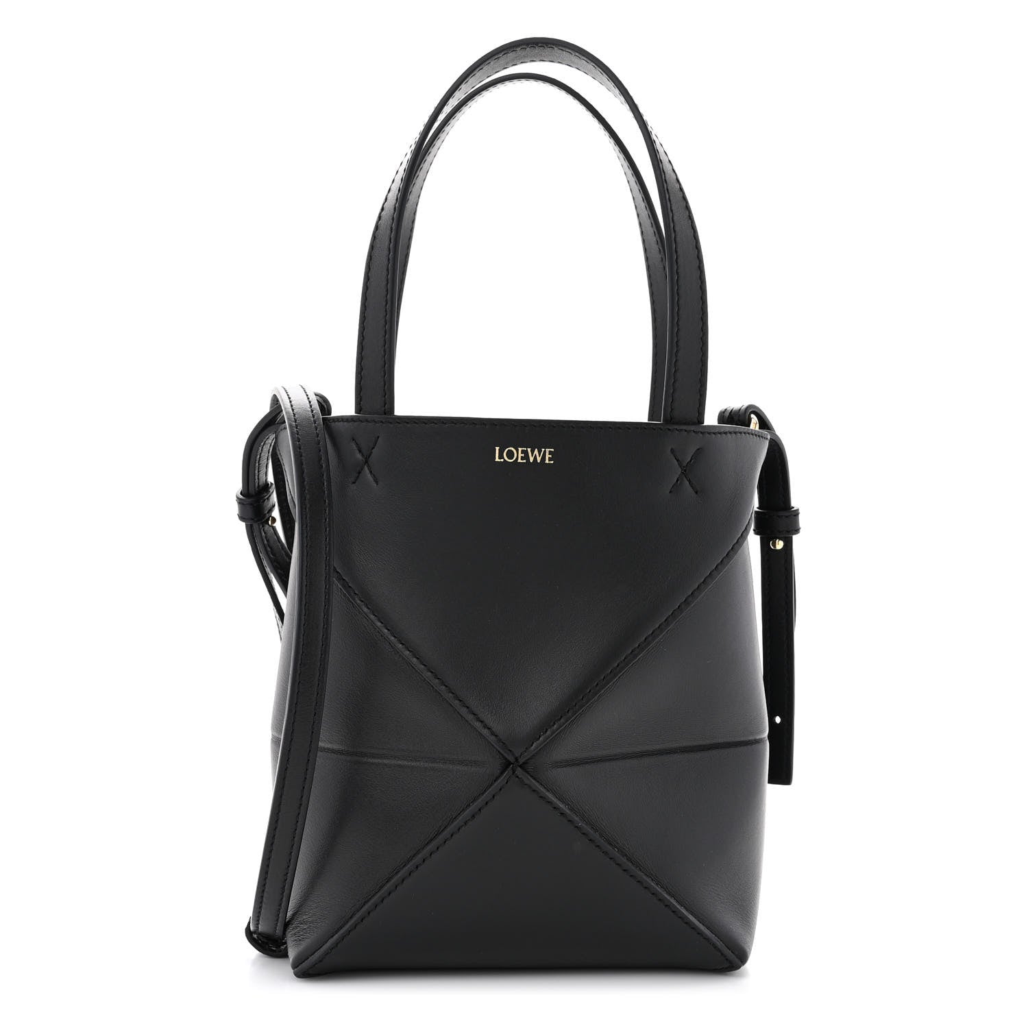 Loewe Shiny Calfskin Mini Puzzle Fold Tote Black 1 of 9