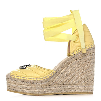 Gucci Nappa Matelasse GG Marmont Ankle Wrap Platform Espadrille Wedges 37.5 Banana 1 of 10