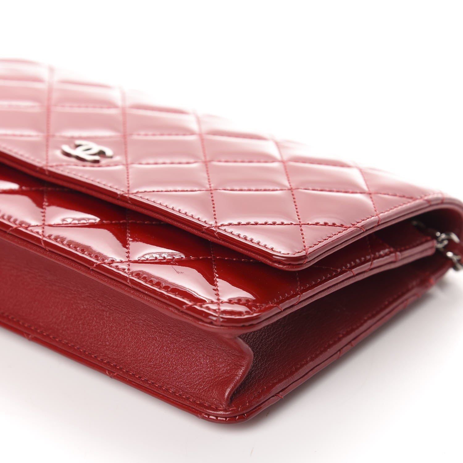 Chanel Patent Quilted Wallet On Chain WOC Red 7 of 12