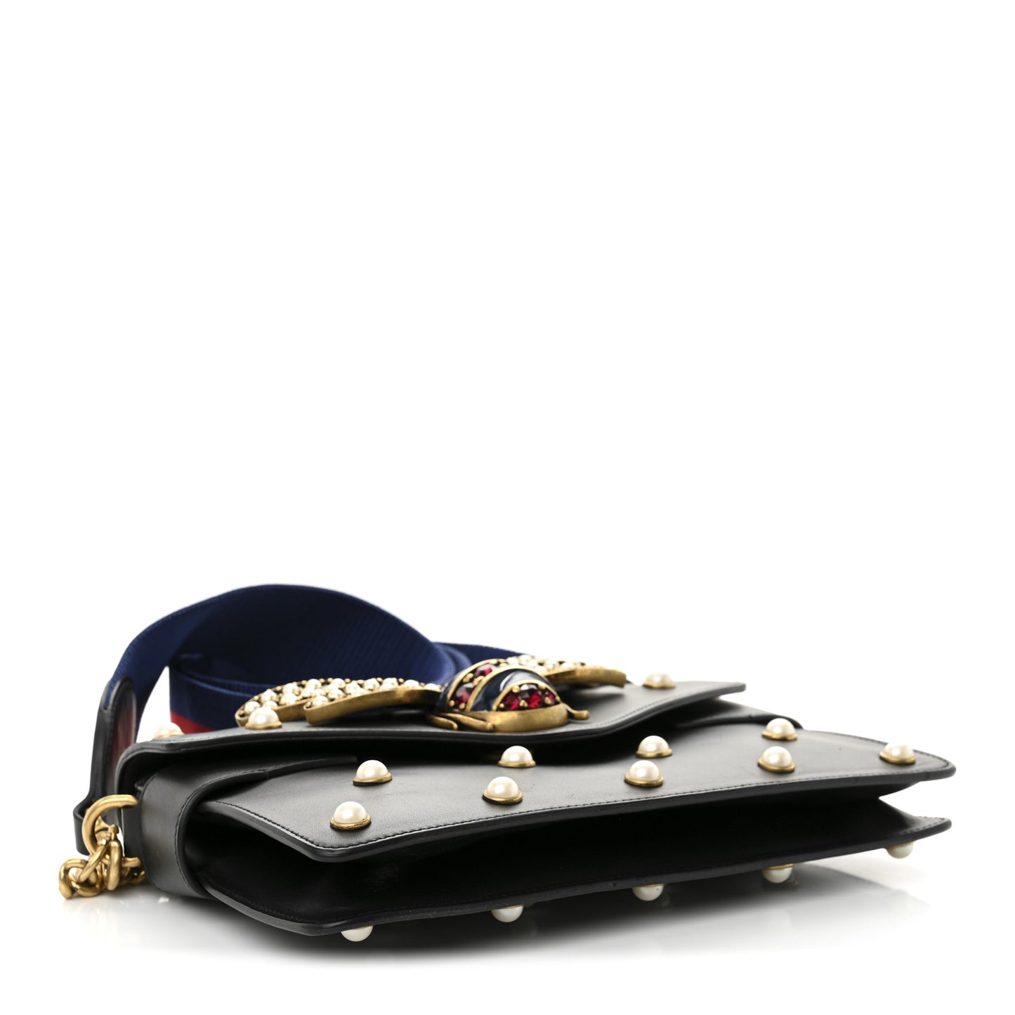 Nappa Pearl Studded Mini Queen Margaret Broadway Shoulder Bag Black