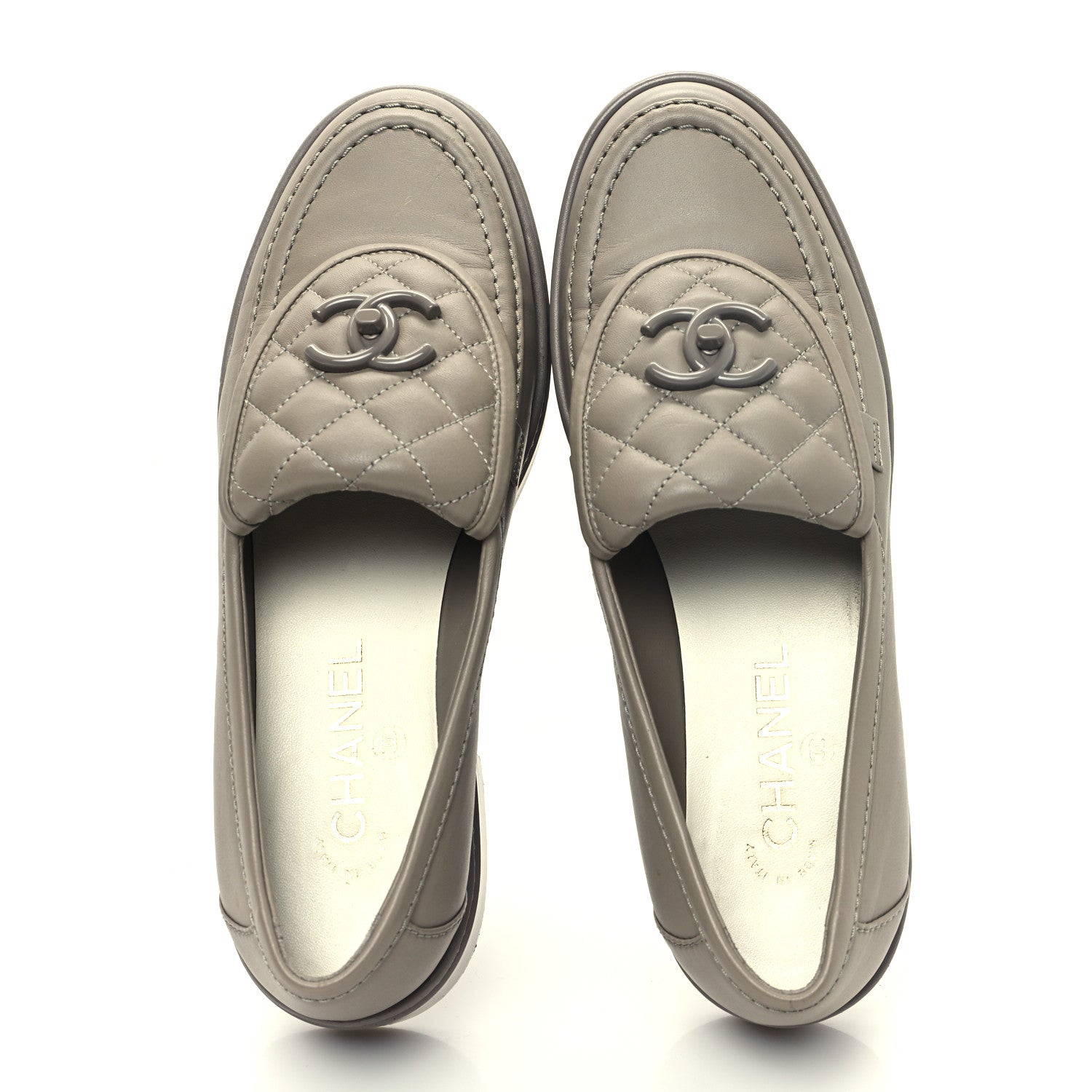 Chanel Shiny Lambskin Quilted CC Turnlock Loafers 38.5 Grey 2 of 11