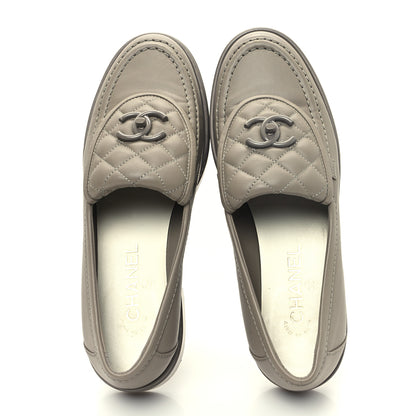 Chanel Shiny Lambskin Quilted CC Turnlock Loafers 38.5 Grey 2 of 11