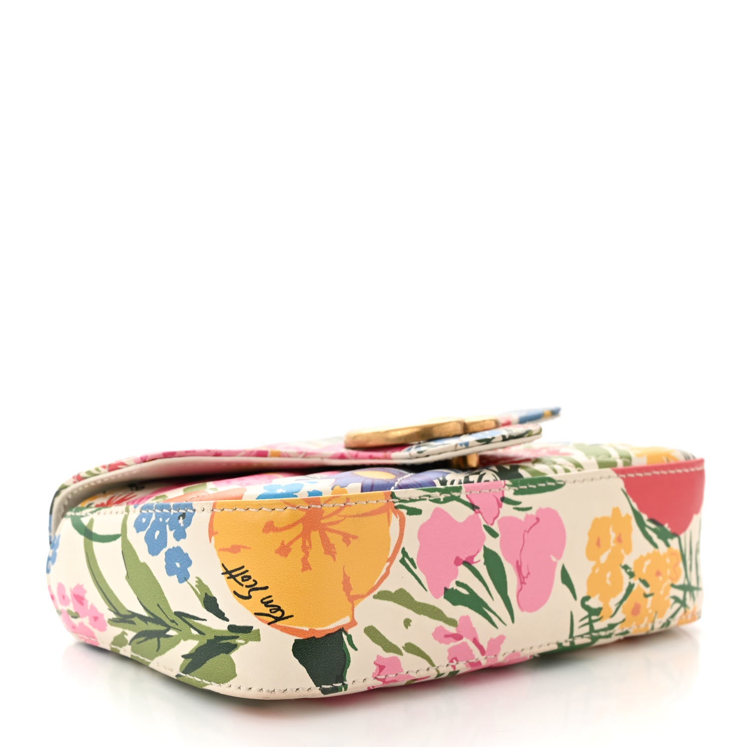 Gucci X KEN SCOTT Calfskin Matelasse Floral Print Super Mini GG Marmont Shoulder Bag Ivory Pink 4 of 10