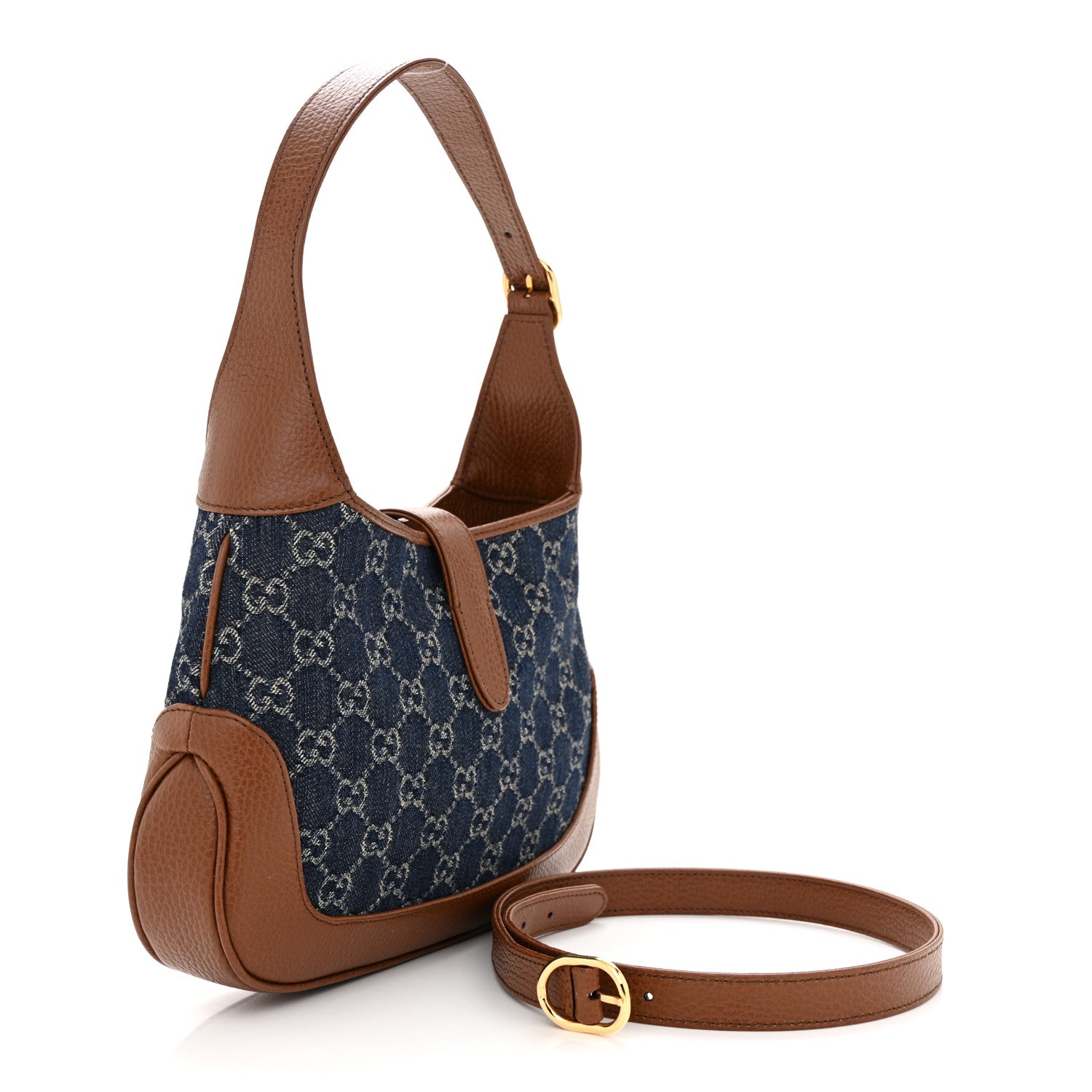 Gucci New Denim GG Monogram Calfskin Small Jackie 1961 Hobo Blue Tea Cuir 3 of 10