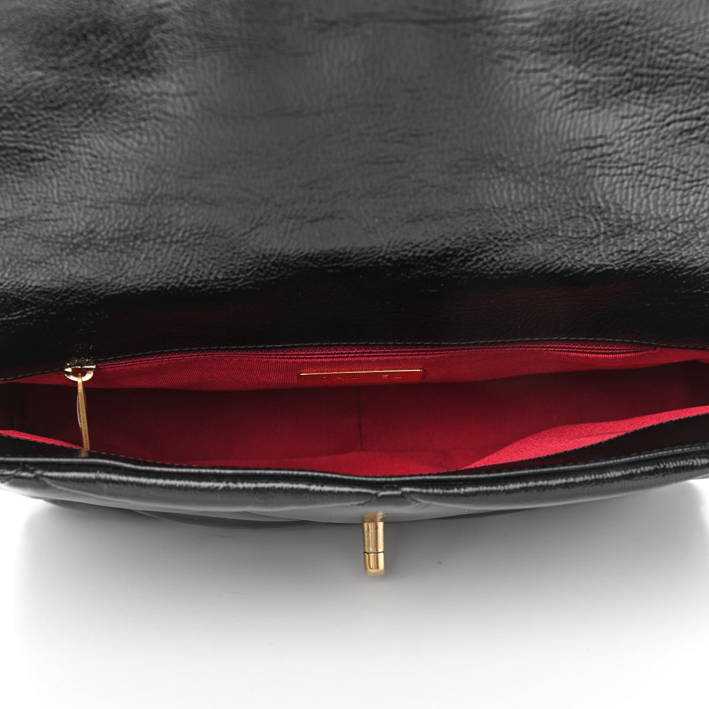 Shiny Crumpled Calfskin Quilted Large Chanel 19 Flap Black