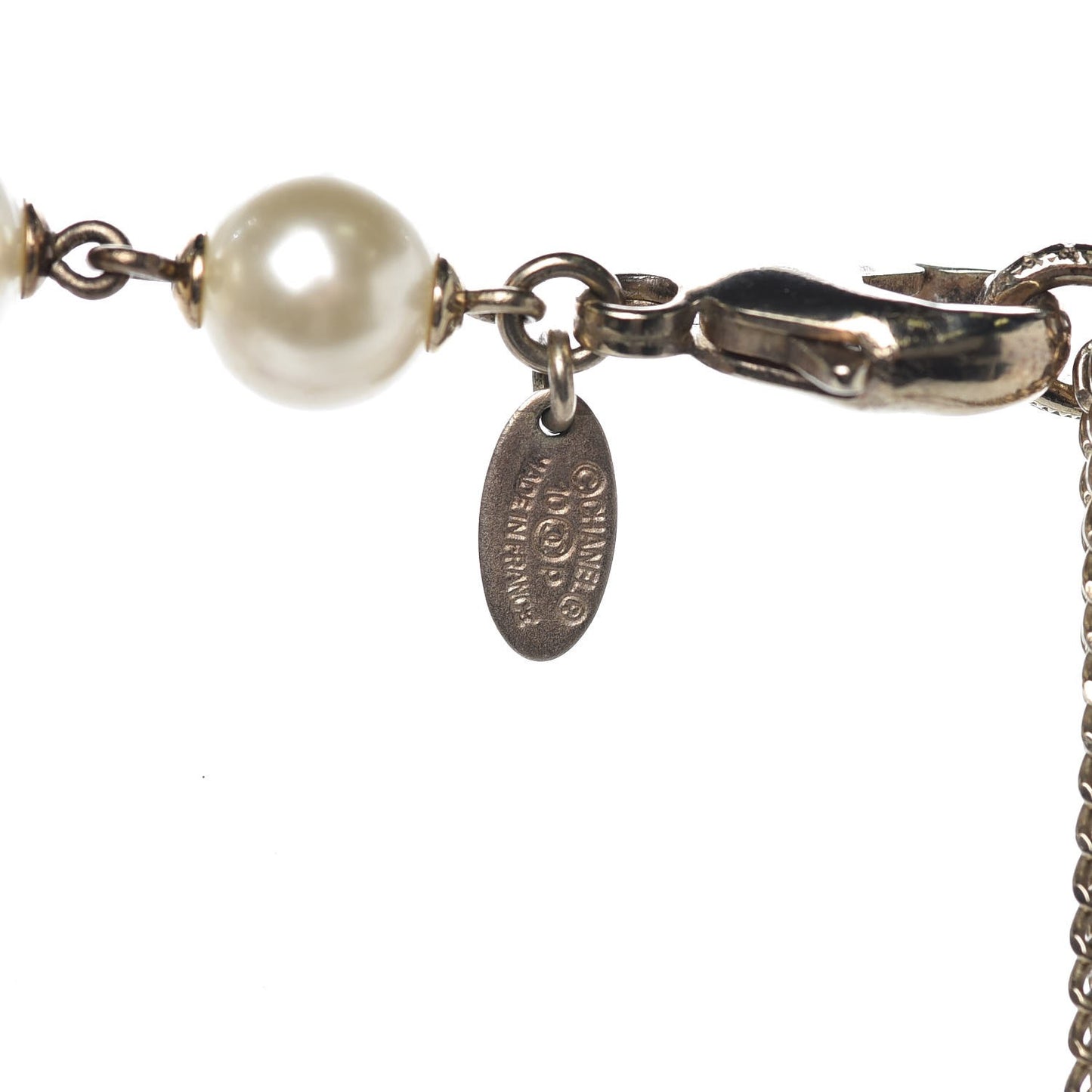 Pearl Beaded CC Long Necklace Pink Gold