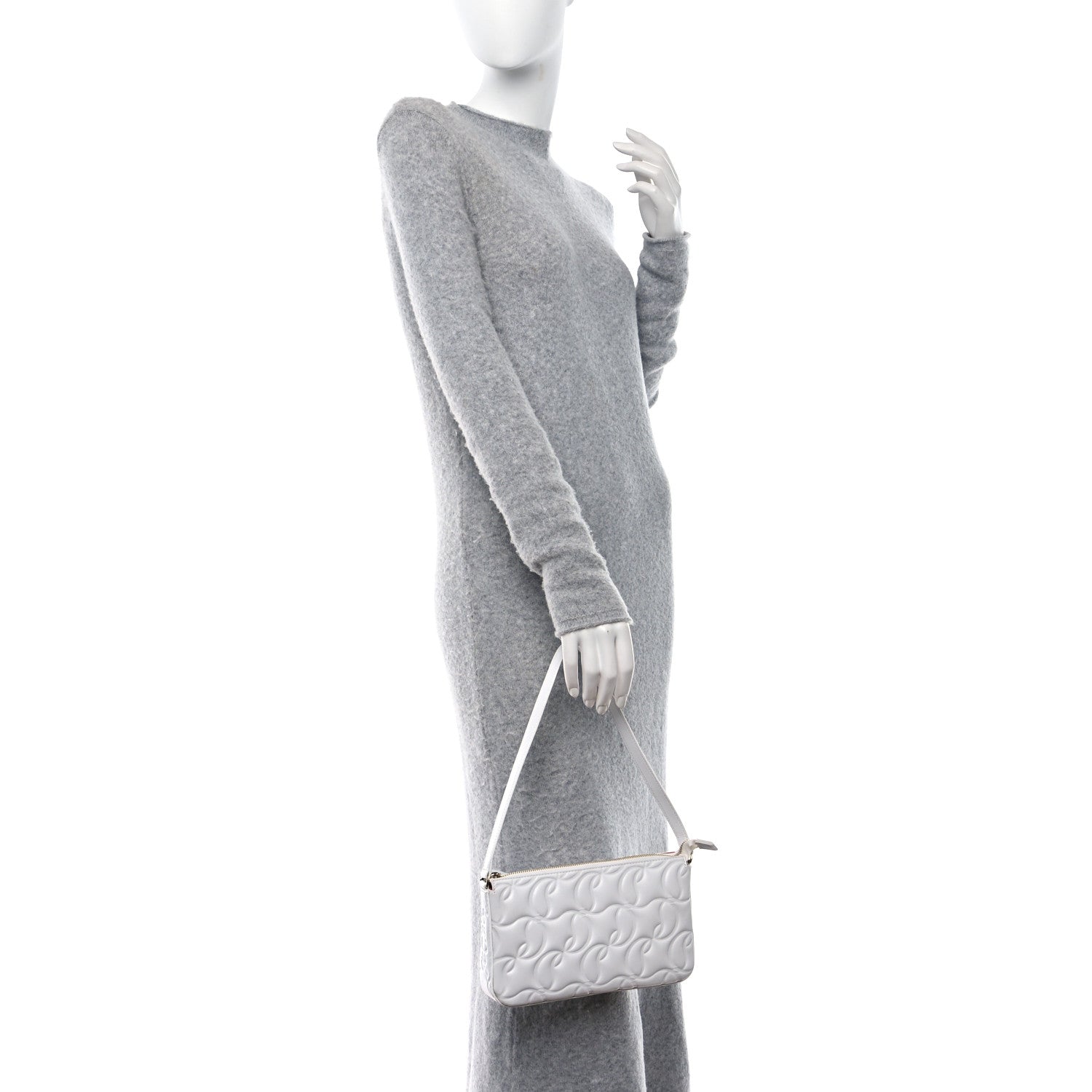 Christian Louboutin Calfskin Embossed Loubila Shoulder Bag White 2 of 8