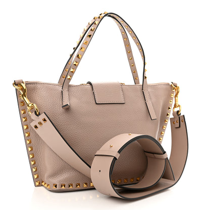 Valentino Garavani Pebbled Calfskin Rockstud Hype Tote Poudre 3 of 9