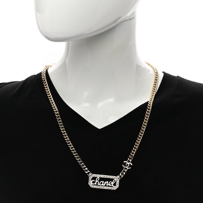 Chanel Metal Crystal Pearl Logo Necklace Gold 2 of 4