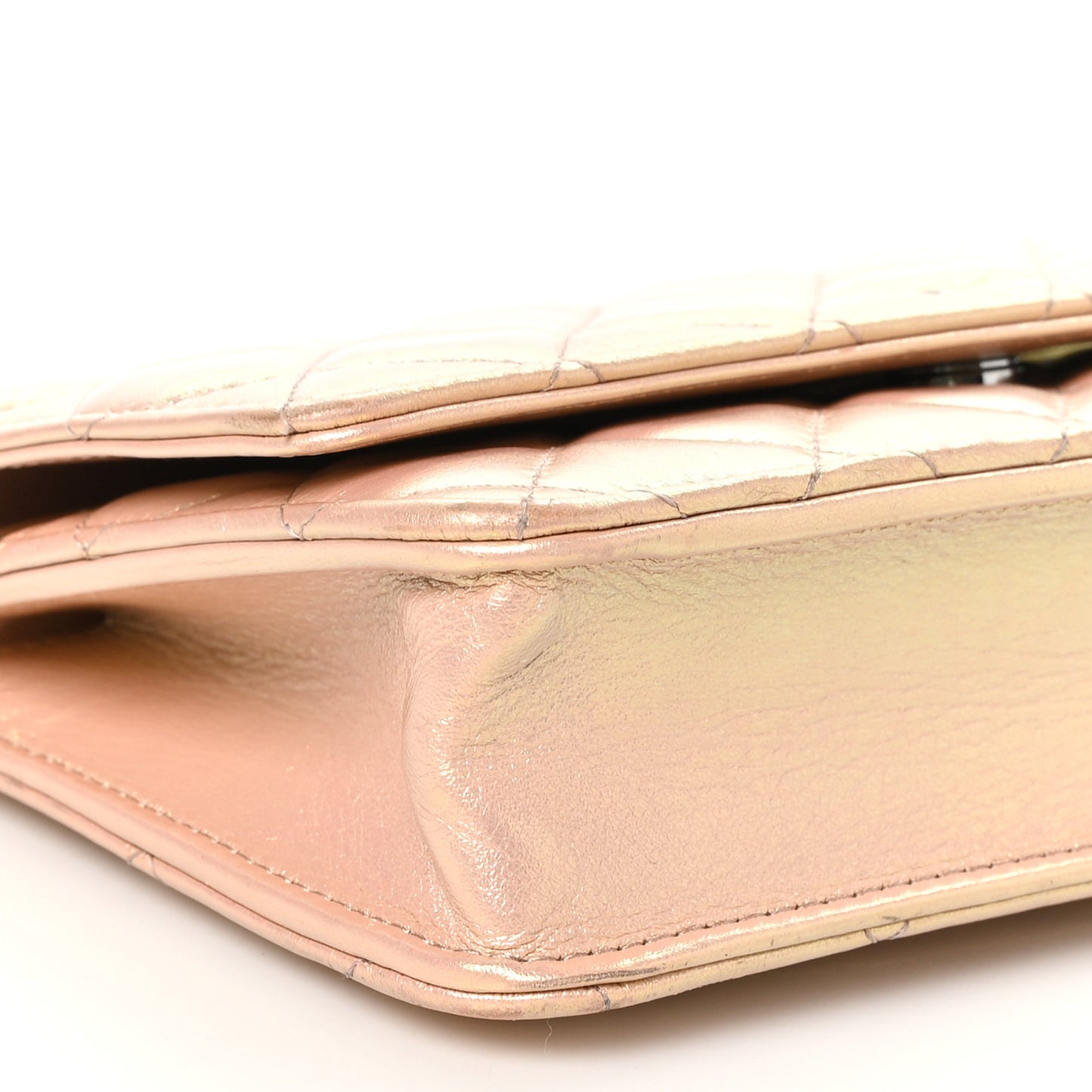 Iridescent Calfskin Quilted Wallet on Chain WOC Pink
