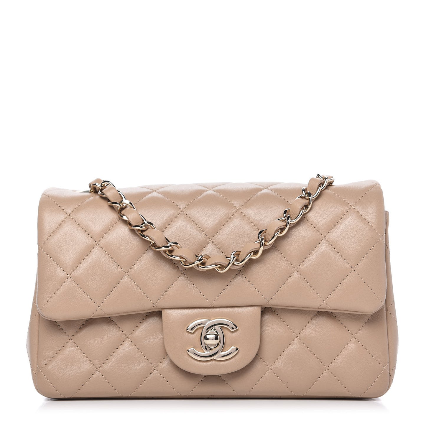 Lambskin Quilted Mini Rectangular Flap Dark Beige