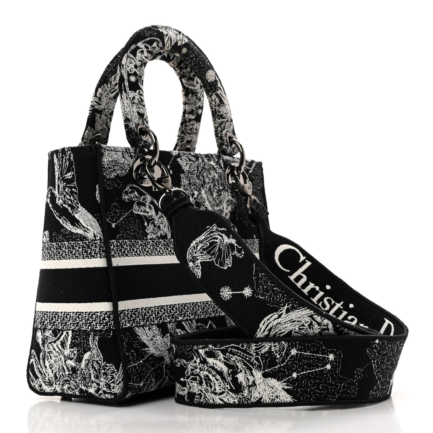 Canvas Embroidered Zodiac Toile De Jouy Medium Lady D-Lite Black