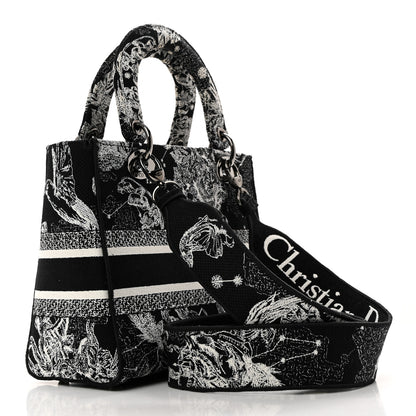 Christian Dior Canvas Embroidered Zodiac Toile De Jouy Medium Lady D-Lite Black 2 of 10