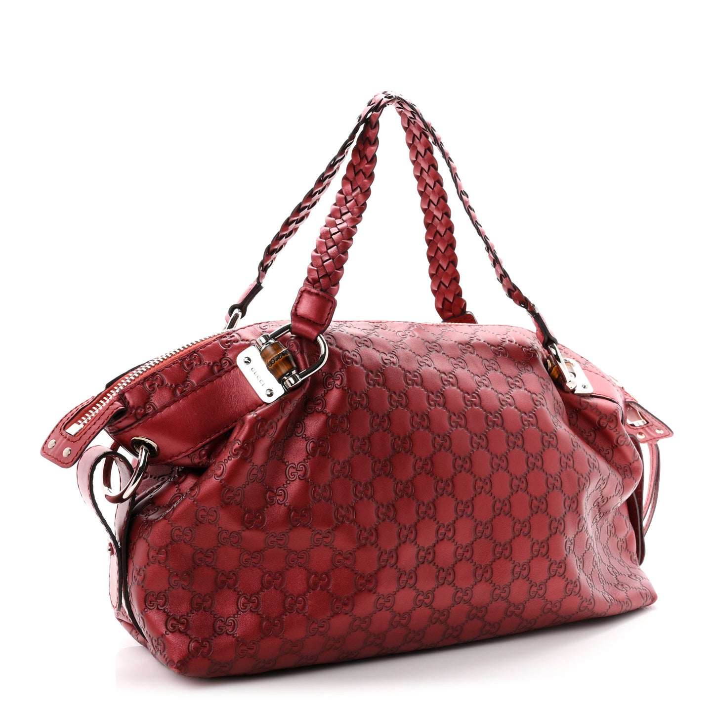 Metallic Guccissima Medium Bamboo Bar Tote Red