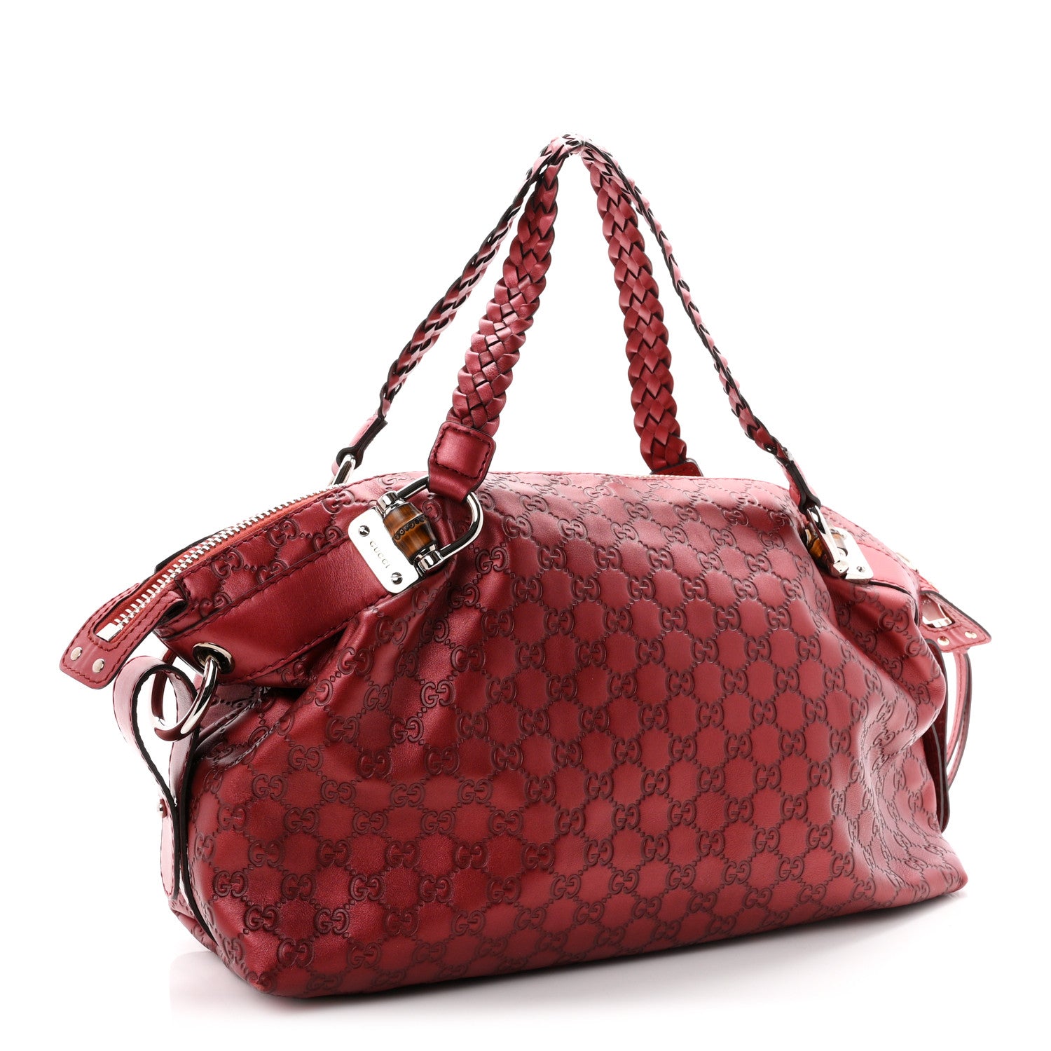 Gucci Metallic Guccissima Medium Bamboo Bar Tote Red 3 of 10