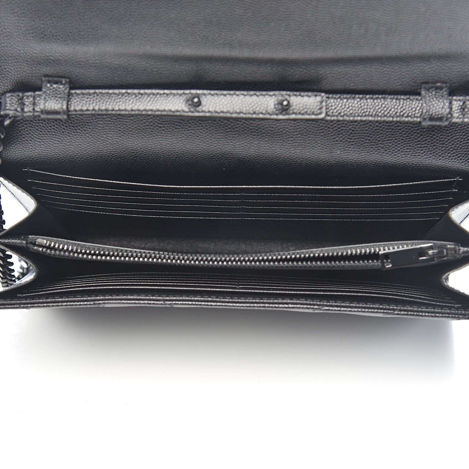 Saint Laurent Grain De Poudre Matelasse Chevron Monogram Chain Wallet Black 5 of 12