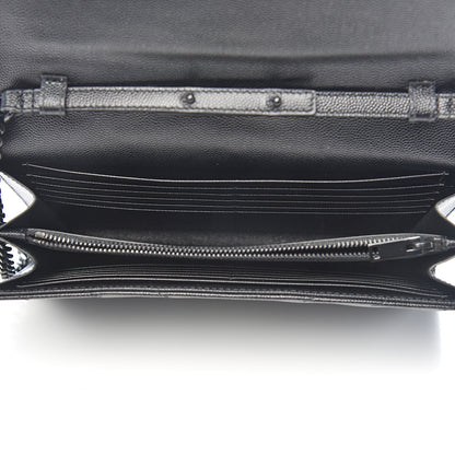 Saint Laurent Grain De Poudre Matelasse Chevron Monogram Chain Wallet Black 5 of 12