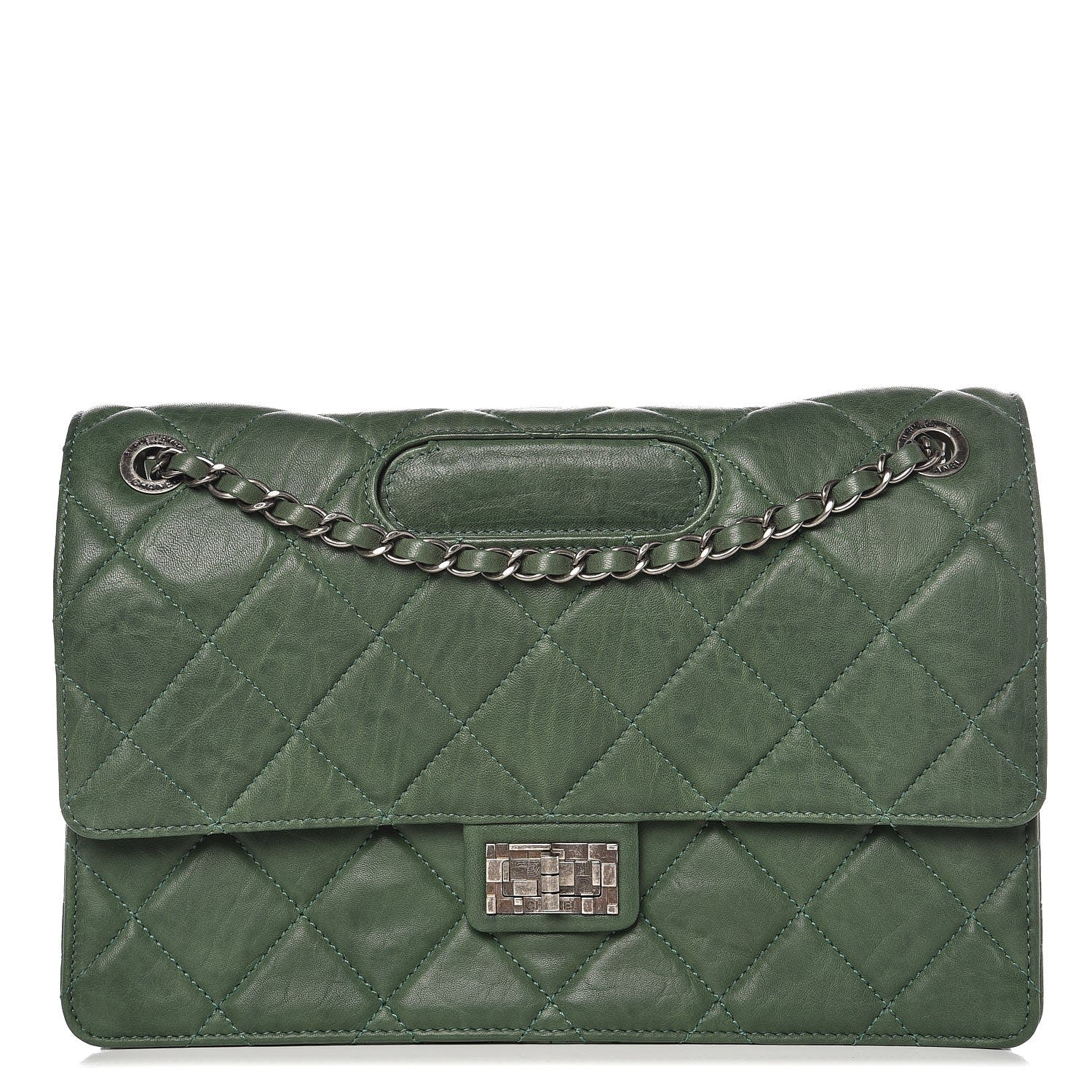 Chanel Washed Lambskin Jumbo Take Away Flap Green 2 of 21