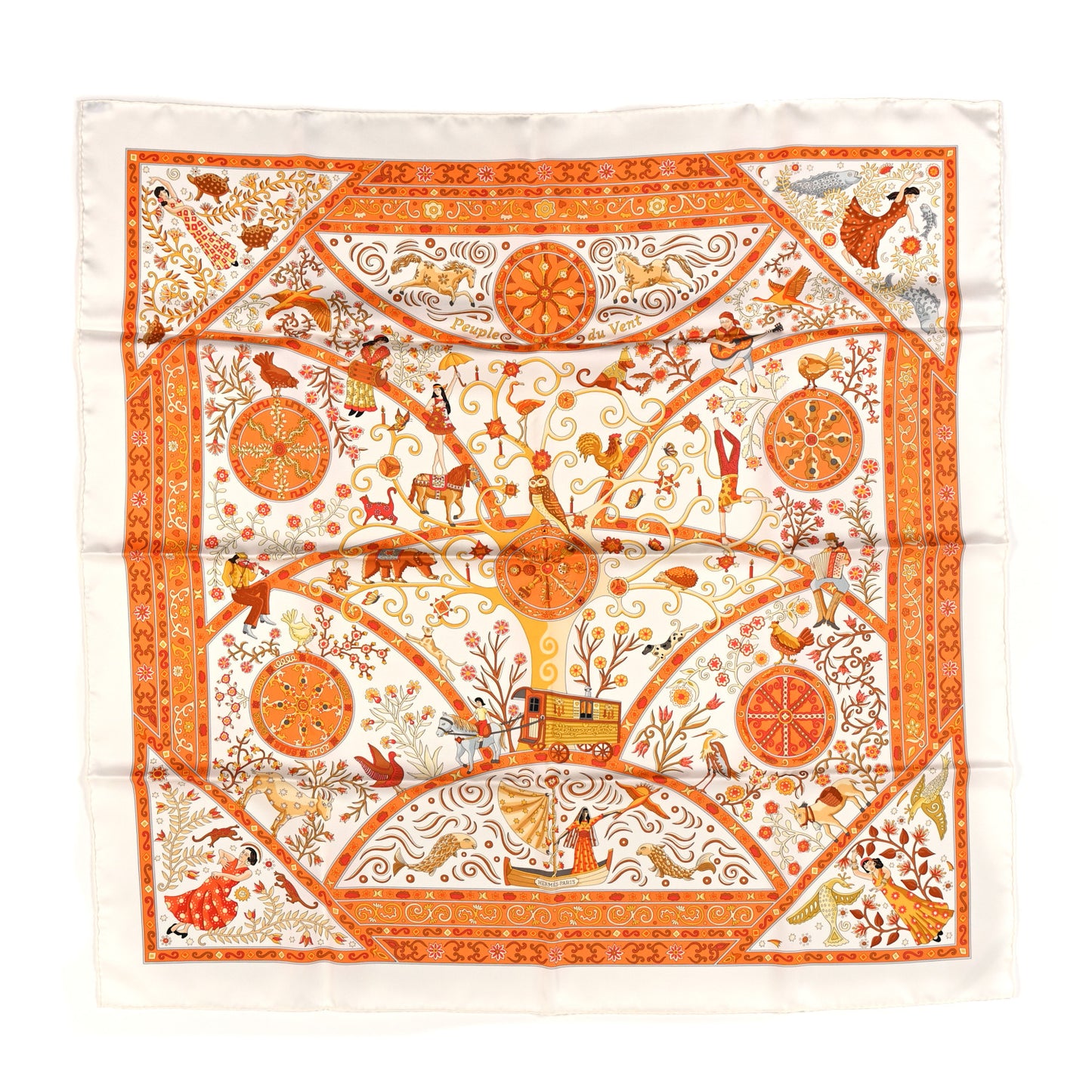 Silk Peuple du Vent Scarf 90 White Orange