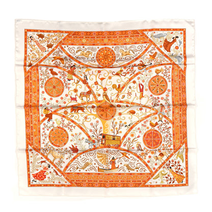 Hermes Silk Peuple du Vent Scarf 90 White Orange 1 of 5