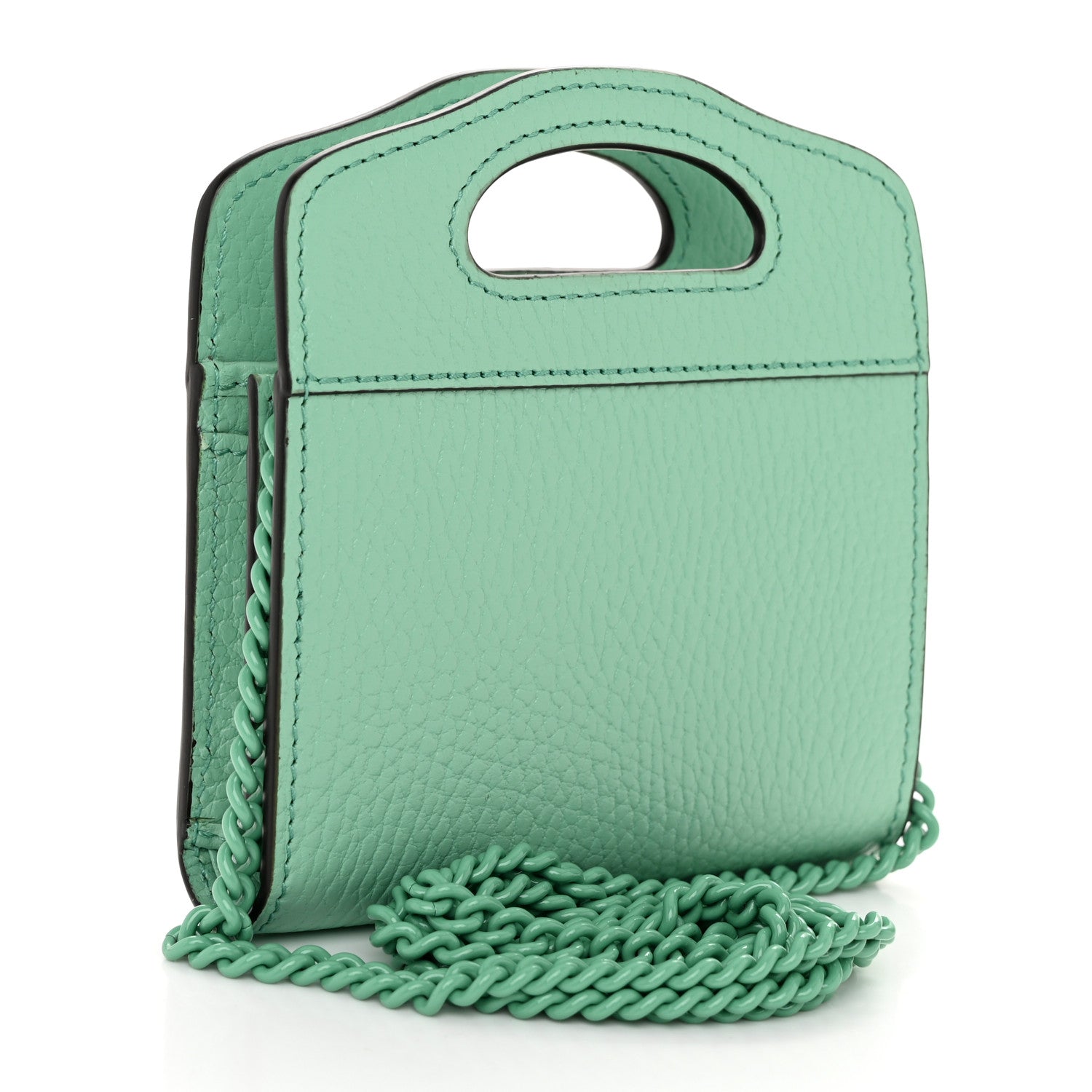 Gucci Dollar Calfskin Enamel Monochrome GG Marmont Top Handle Card Case Wallet Pepperlight Mint 3 of 12