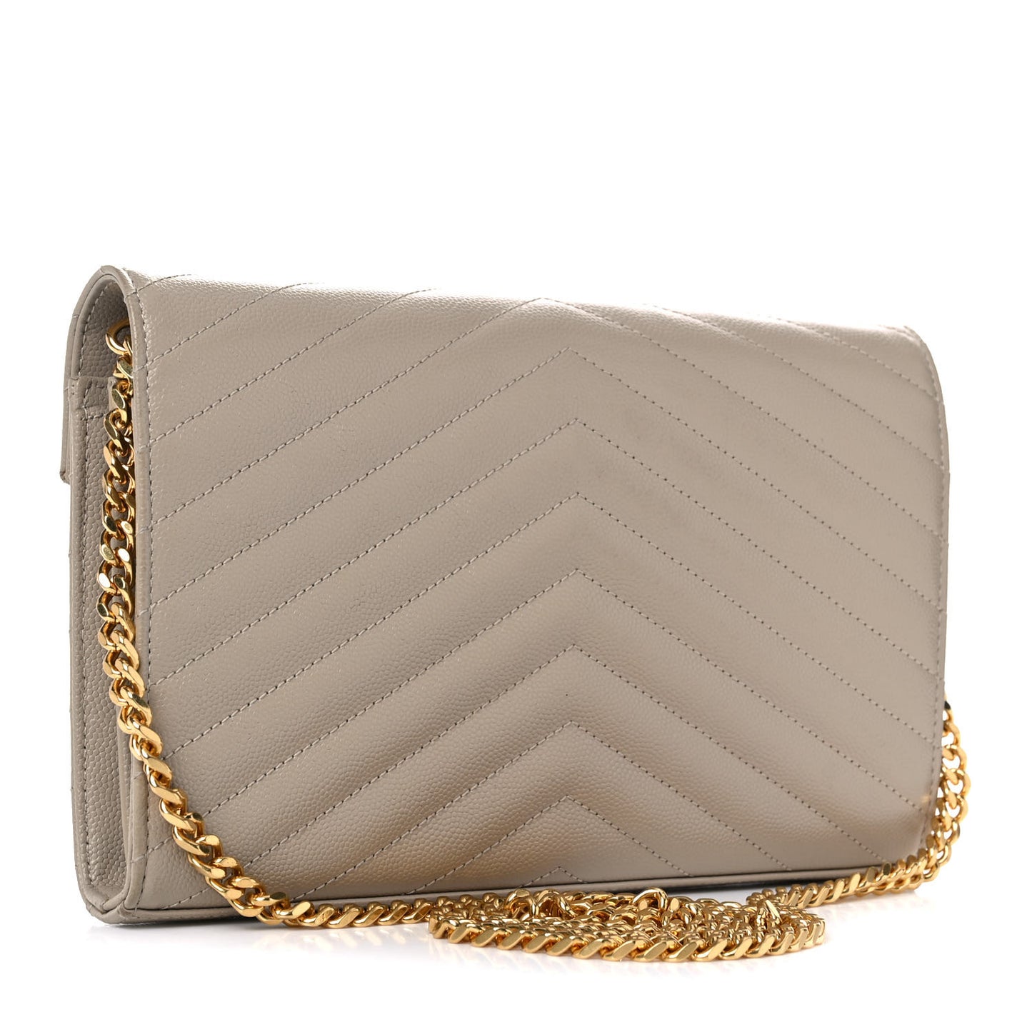 Grain De Poudre Matelasse Chevron Monogram Chain Wallet Dark Beige