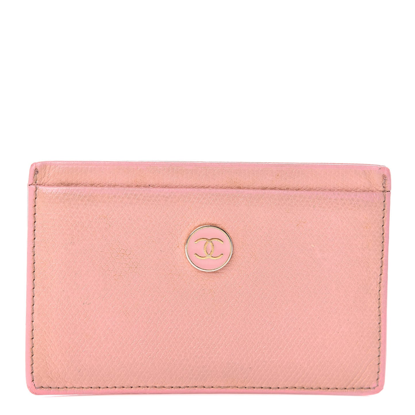 Calfskin CC Button Card Holder Case Pink
