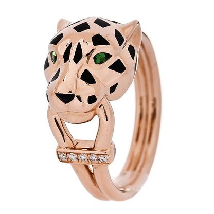 Cartier 18K Pink Gold Diamond Tsavorite Garnet Black Onyx Panthere de Cartier Ring 53 6.5 1 of 5
