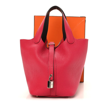 Hermes Taurillon Clemence Swift Eclat Picotin Lock 18 PM Framboise Rouge Sellier 13 of 13
