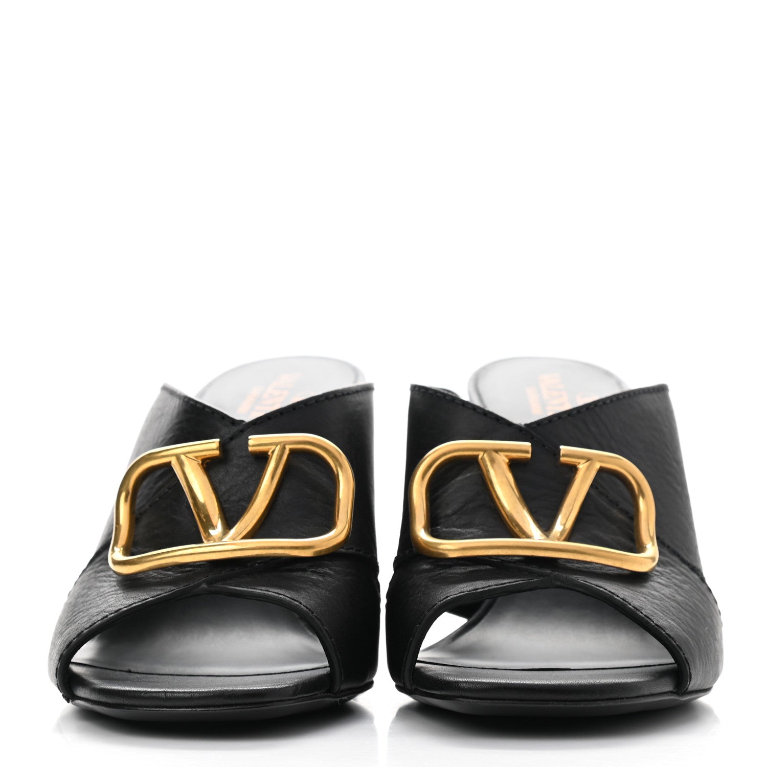 Valentino Garavani Grainy Cowhide VLogo Mid Heel Slide Sandals 37 Black 2 of 13