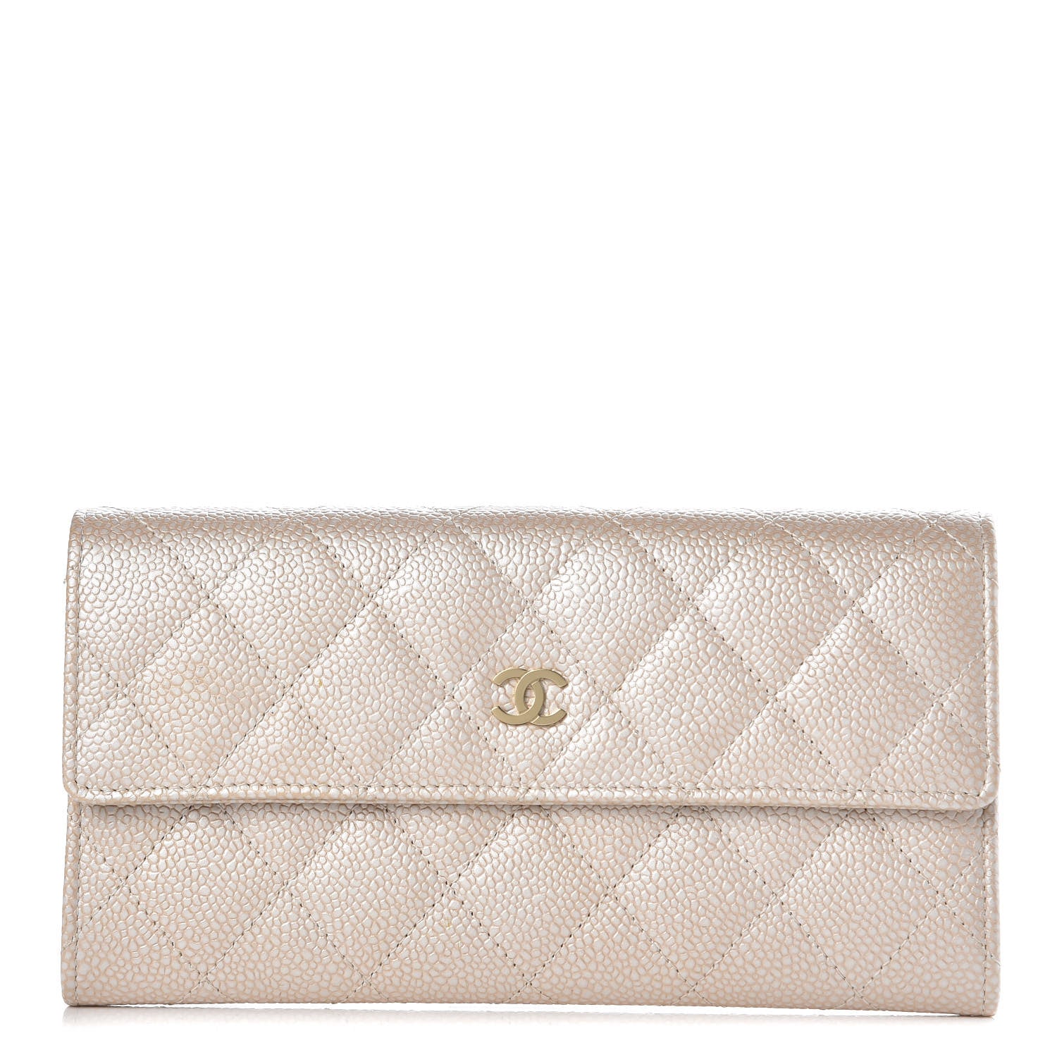 Chanel Metallic Caviar Quilted Large Gusset Flap Wallet Light Beige 1 of 16