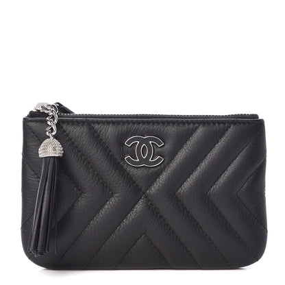 Chanel Calfskin Chevron Quilted Tassel Small Cosmetic Case Black 1 of 8