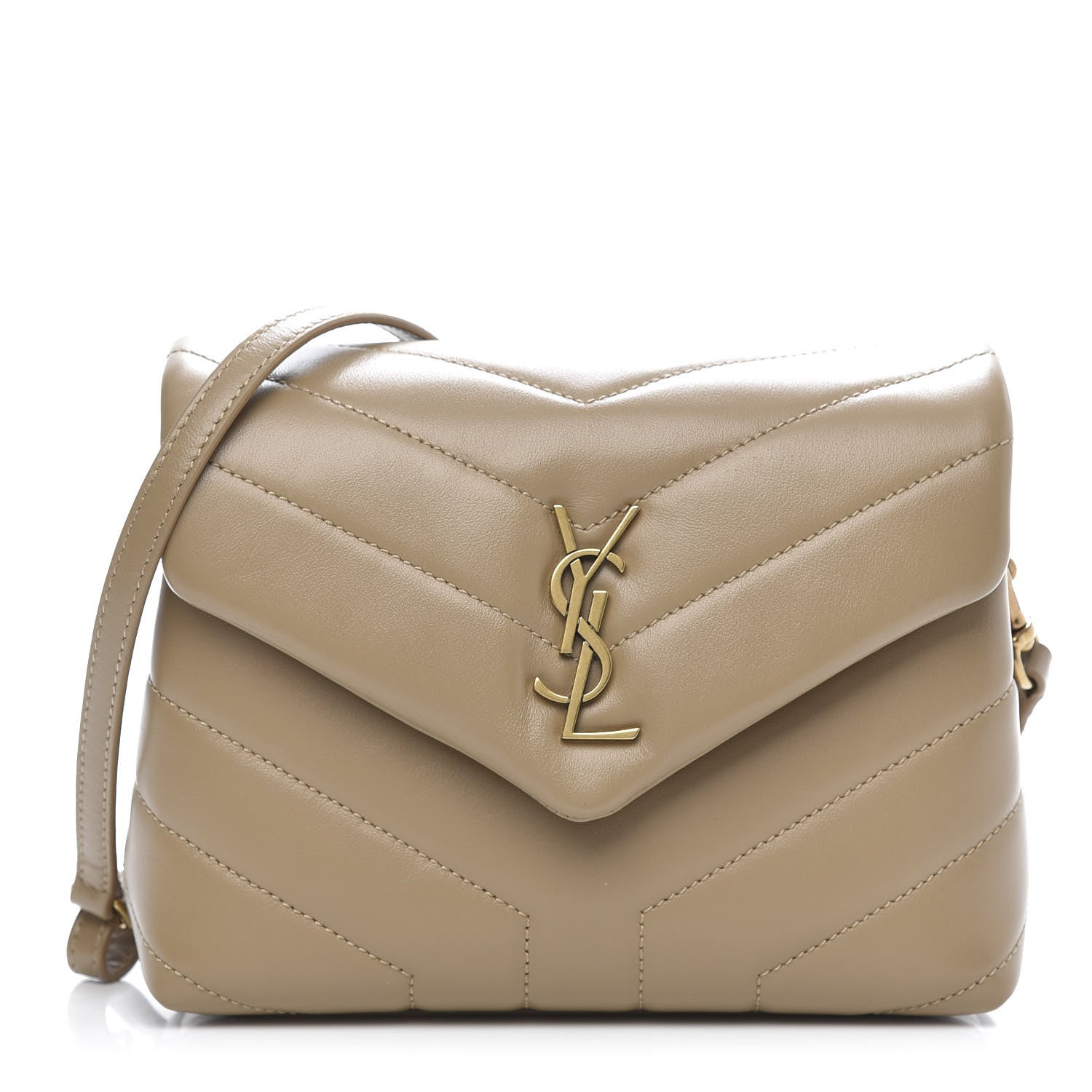 Saint Laurent Calfskin Y Quilted Monogram Toy Loulou Crossbody Bag Latte 1 of 12