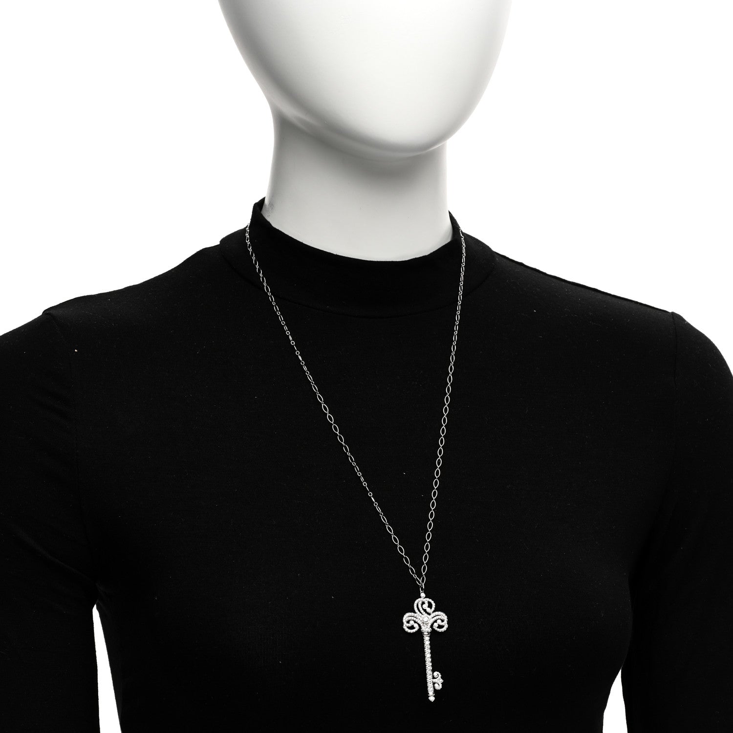 Tiffany Platinum Diamond Enchant Heart Key Pendant Necklace 2 of 6