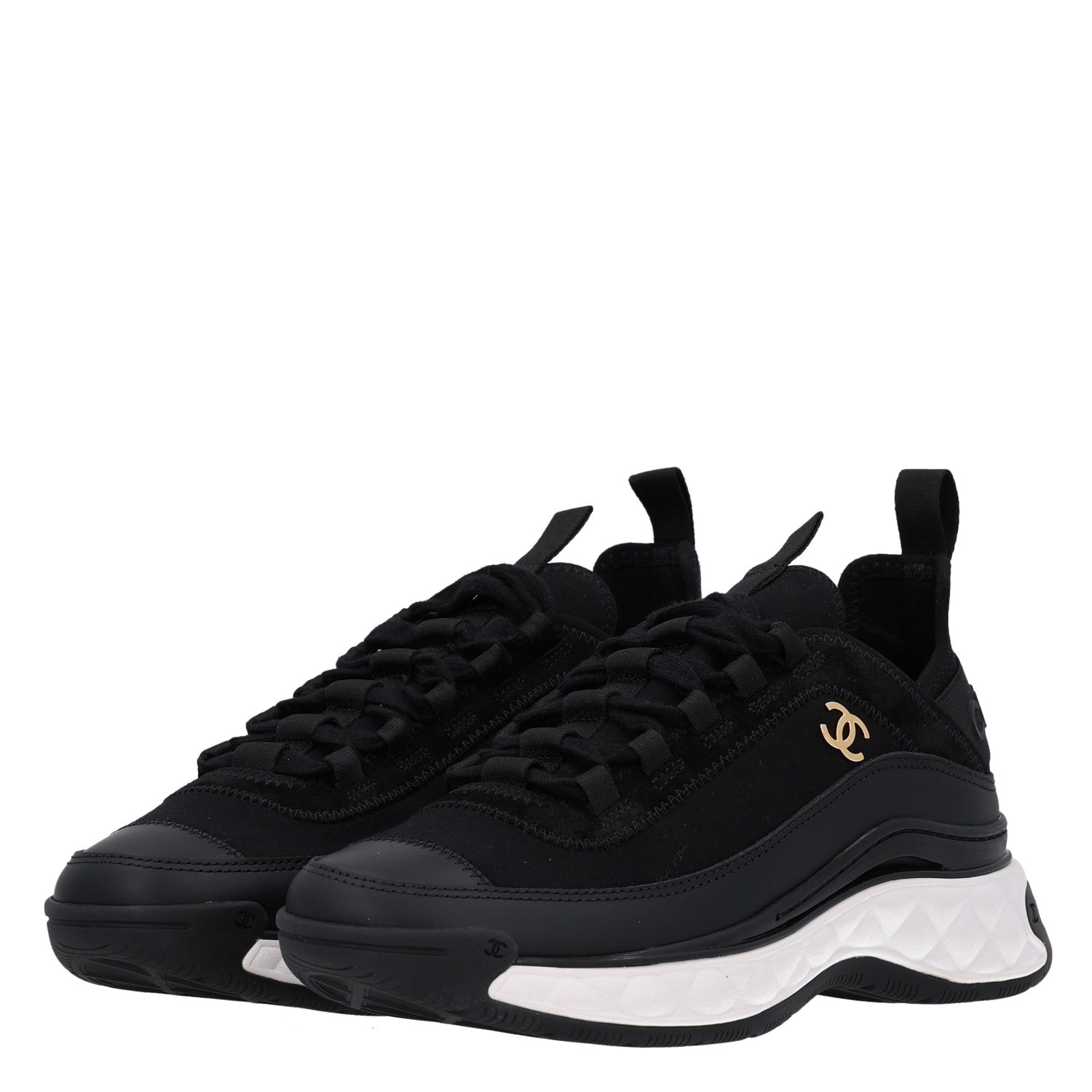 Chanel Velvet Calfskin Mixed Fibers CC Sneakers 36.5 Black 4 of 11