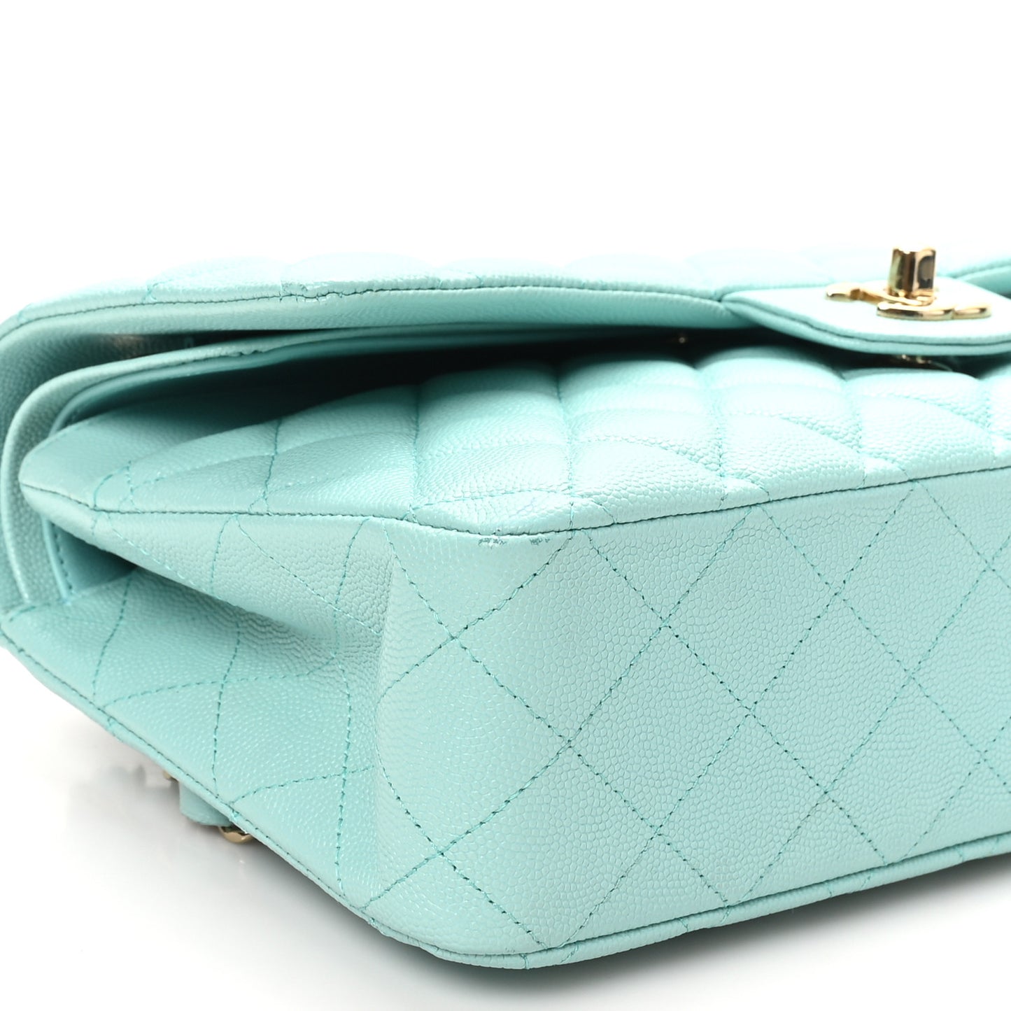 Caviar Quilted Medium Double Flap Light Blue