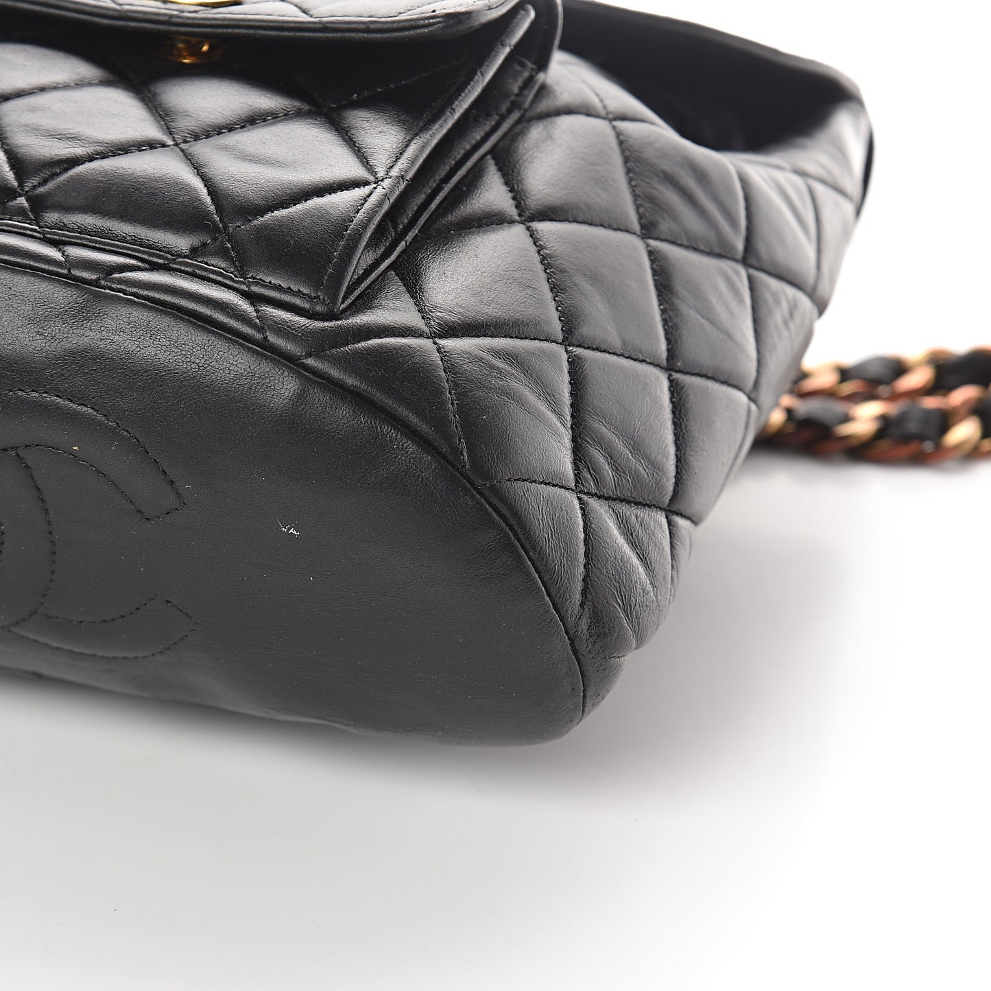 Lambskin Quilted Drawstring Backpack Black