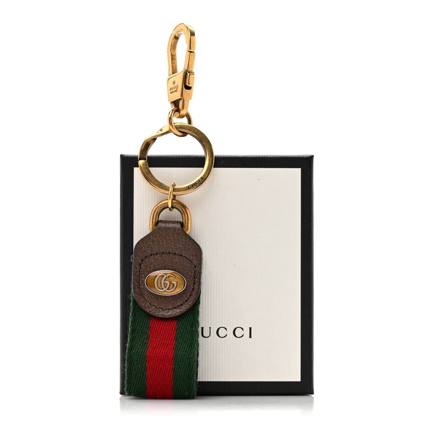 Textured Calfskin Web Enamel Ophidia Keychain New Acero