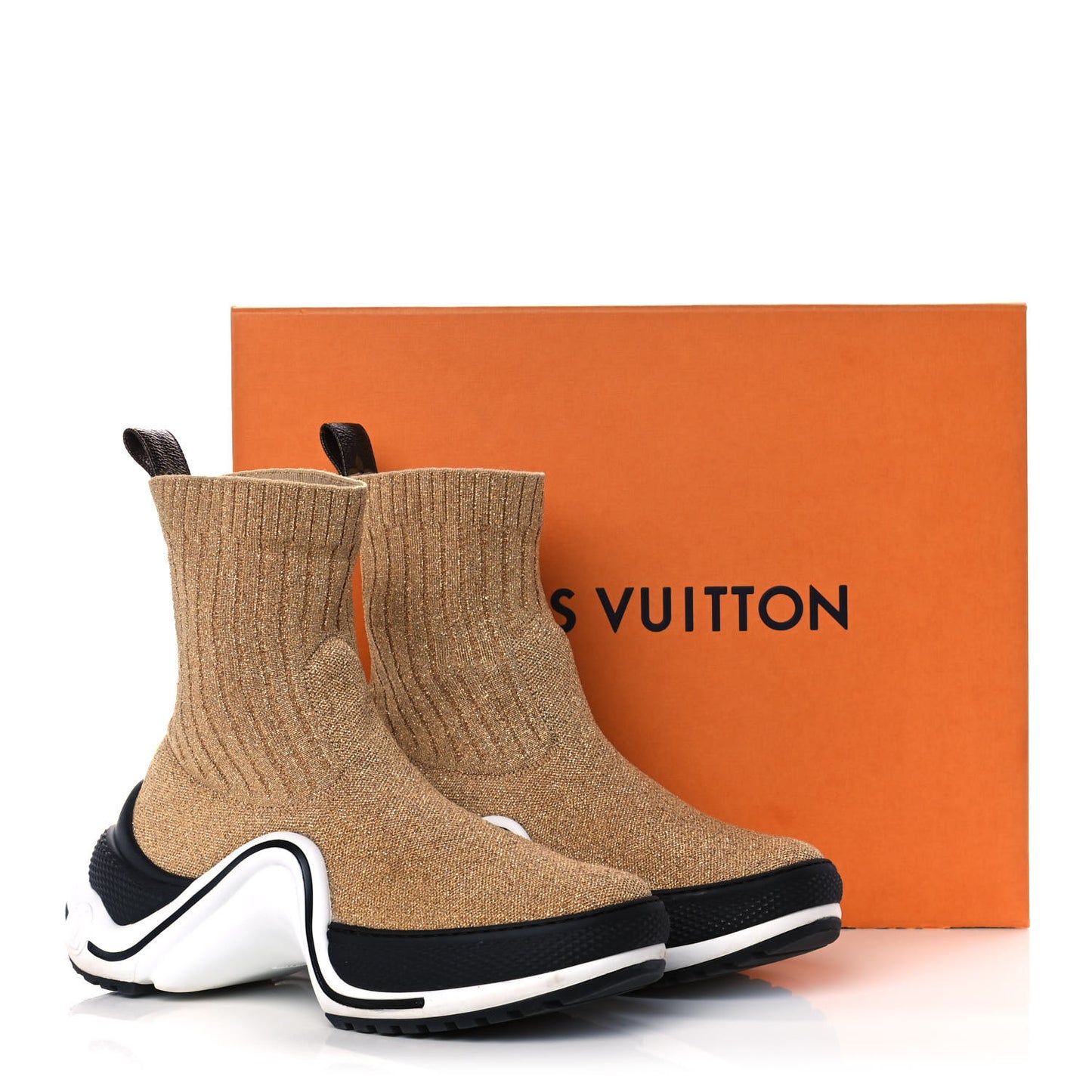 Glitter Stretch Textile Monogram LV Archlight Sneaker Boots 36 Gold Black