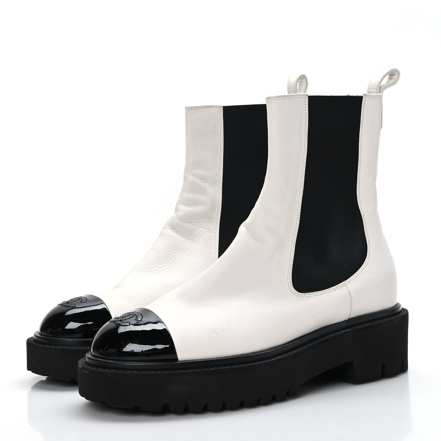 Chanel Patent Calfskin Cap Toe CC Ankle Boots 38.5 White Black 3 of 8