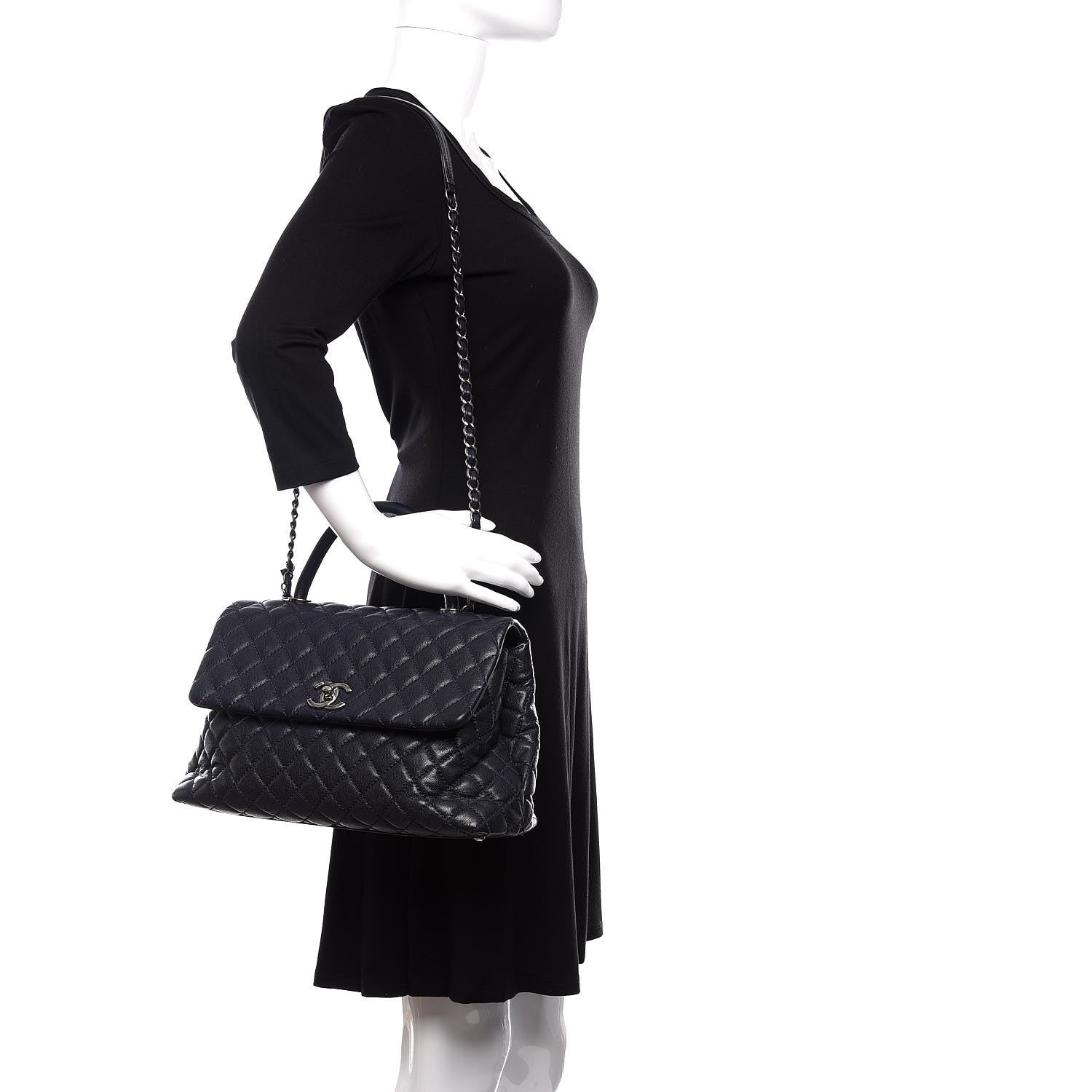 Chanel Caviar Quilted Medium Coco Handle Flap Navy Blue 3 of 14