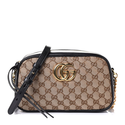 Gucci Monogram Matelasse Diagonal Small GG Marmont Chain Shoulder Bag Beige Black 1 of 4