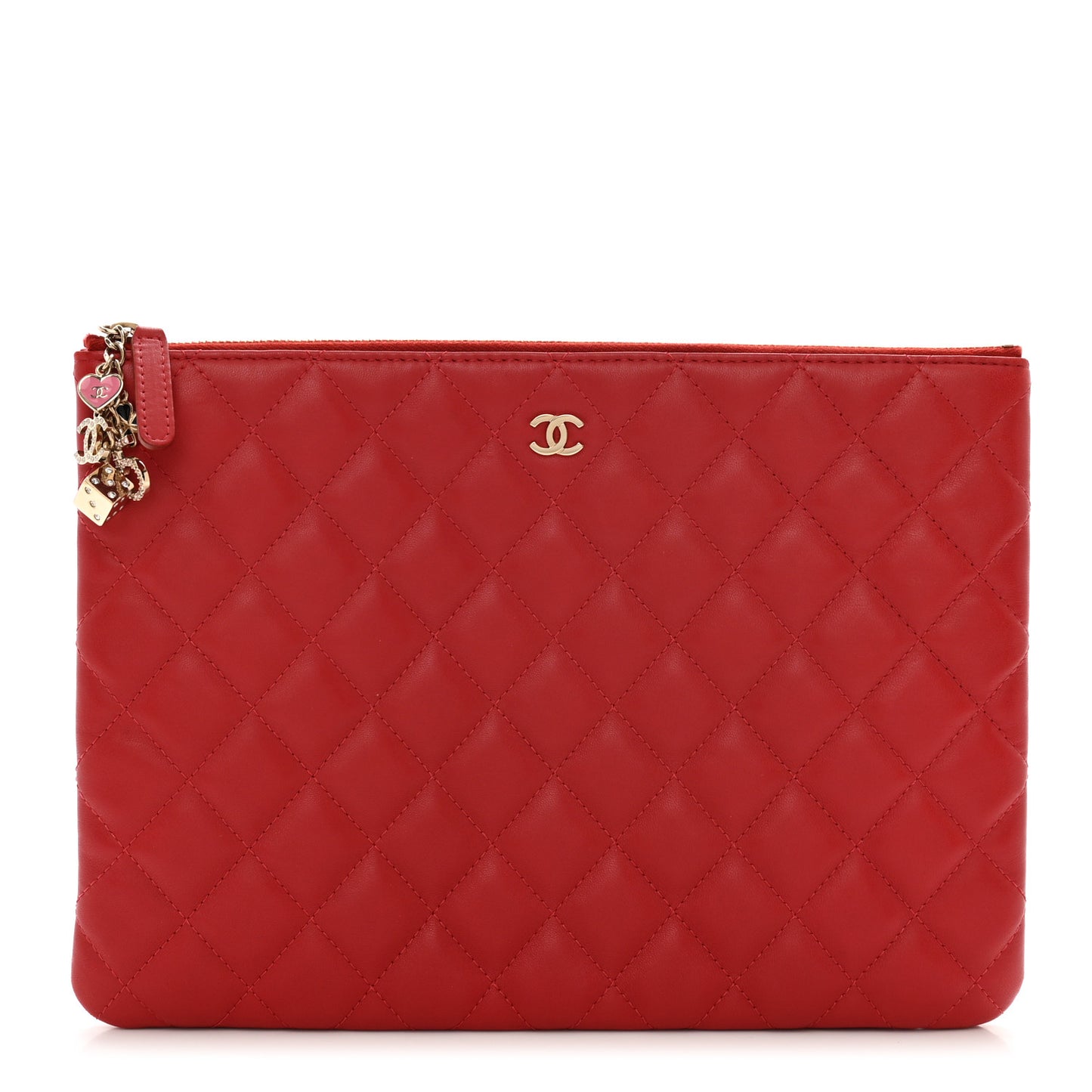 Lambskin Quilted Medium Casino Beauty CC Cosmetic Case Red
