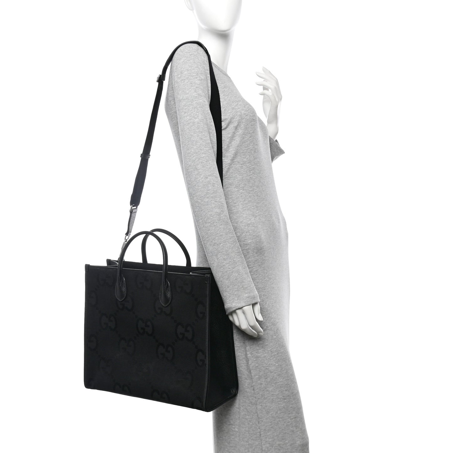 Monogram Jumbo GG Textured Dollar Calfskin Tote Bag Black